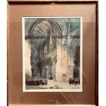 K. GRIFFITHS WATERCOLOUR - CATHEDRAL INTERIOR. APPROX. 25 X 19CM
