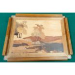 MARQUETRY TRAY APPROXIMATELY 42 x 34.5cm, DERWENTWATER BY AK SIDEBOTHAM
