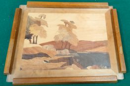 MARQUETRY TRAY APPROXIMATELY 42 x 34.5cm, DERWENTWATER BY AK SIDEBOTHAM