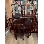 CHINESE HARDWOOD EXTENDING TABLE AND SIX CHAIRS (FOUR AND TWO), TABLE APPROXIMATELY 76cm HIGH, 106cm