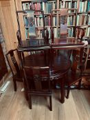 CHINESE HARDWOOD EXTENDING TABLE AND SIX CHAIRS (FOUR AND TWO), TABLE APPROXIMATELY 76cm HIGH, 106cm