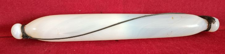 NAILSEA OPALESCENT GLASS ROLLING PIN. APPROX. 36CM L USED CONDITION, SLIGHT CHIPS AND CRACKS TO SOME