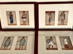 EIGHT VARIOUS HANDPAINTED INDIAN FIGURES WITHIN GLAZED FRAMES. APPROX. 10 X 6CM