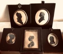 FIVE VARIOUS MINIATURE SILHOUETTE PORTRAITS, UNKNOWN SUBJECTS