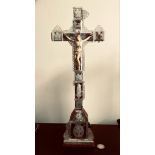 MOTHER OF PEARL DECORATED CRUCIFIX, APPROXIMATELY 42cm HIGH PIECES MISSING, ETC.