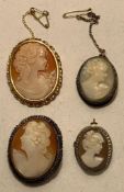 FOUR CAMEO BROOCHES TWO SLIGHT DAMAGE ON MOUNT