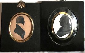 TWO SILHOUETTES, 19th CENTURY, THE RIGHT-HAND EXAMPLE WITHIN CONVEX GLASS, APPROXIMATELY 16 x 13.5cm