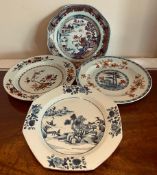 FOUR VARIOUS 19th CENTURY JAPANESE PLATES ALL WITH GOOD OLD CAREFUL REPAIRS OR HAIRLINE CRACKS