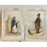 PAIR OF UNFRAMED WATERCOLOUR DRAWINGS- 'STREET VENDOR' AND 'UNSIGHTED BEGGAR', APPROXIMATELY 14.5