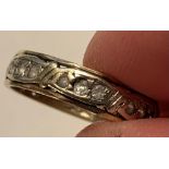 9ct GOLD RING WITH VERY SMALL SPINAL AND DIAMOND BRILLIANTS, SIZE O, WEIGHT APPROXIMATELY 2.9g