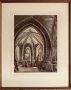 UNSIGNED WATERCOLOUR - INTERIOR OF CANTERBURY CATHEDRAL. APPROX. 31 X 24CM