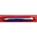 NAILSEA BLUE COLOURED GLASS ROLLING PIN. APPROX. 35CM L USED CONDITION, SLIGHT CHIPS AND CRACKS TO