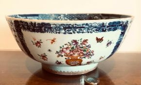 GOOD JAPANESE BOWL, DECORATED WITH RAISED ENAMELLED RESERVES OF SUMMERS FLOWERS. APPROX. 23CM