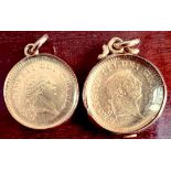 Two George III 1/3rd Guineas, 1804 and 1810, both within glazed gold mounts
