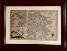 FRAMED MAP OF NORTH WALES, 1780. APPROX. 21 X 33CM