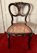 EBONISED AND INLAID SINGLE PARLOUR CHAIR WITH BERGERE SEAT