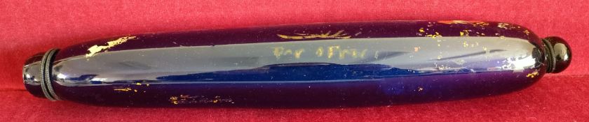 NAILSEA BLUE COLOURED GLASS ROLLING PIN. APPROX. 39CM L USED CONDITION, SLIGHT CHIPS AND CRACKS TO
