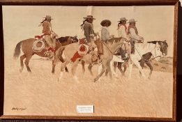 STANLEY W GALLI, FRAMED PRINT OF EARLY CALIFORNIA VAQUEROS