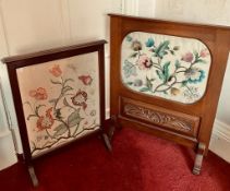 TWO EMBROIDERED FIRESCREEN, GLAZED