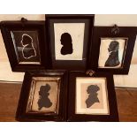 FIVE VARIOUS SILHOUETTE PORTRAITS, THE REAR CENTRE BEARING A NAME