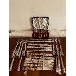 SIX SILVER CAKE FORKS AND TWENTY-THREE PIECES OF PLATED FLATWARE