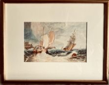 ROY GROGAN WATERCOLOUR - SHIPS OFF WHITEHAVEN. APPROX. 13 X 20CM