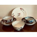 SMALL PLATE 1826(?), THREE TEA BOWLS AND TWO SAUCERS