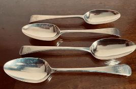 PAIR OF HALLMARKED SILVER TABLE SPOONS, MAKER INITIALLED WC, PLUS ANOTHER LARGER SPOON, MAKER RB AND