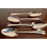 PAIR OF HALLMARKED SILVER TABLE SPOONS, MAKER INITIALLED WC, PLUS ANOTHER LARGER SPOON, MAKER RB AND