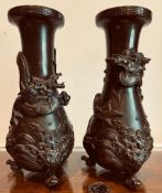 PAIR OF BRONZE JAPANESE VASES. APPROX. 18CM HIGH