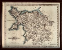 GILT FRAMED ANTIQUE MAP OF NORTH WALES. APPROX. 22.5 X 28CM