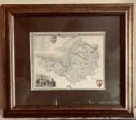 FRAMED MAP OF SOMERSET. APPROX. 21 X 27CM