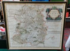 1695 ROBERT MORDEN MAP OF SHROPSHIRE, RE-ISSUED 1722. APPROX. 37 X 43CM