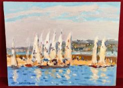 KEITH GARDNER RCA OIL ON BOARD- PREPARING TO SAIL, WEST KIRBY, 1997, SIGNED, APPROXIMATELY 23cm x