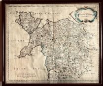 ROBERT MORDEN FRAMED EARLY MAP OF NORTH WALES. APPROX. 37 X 43.5CM