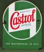 Castrol Motor Oil enamel bottle crate advertising sign. Approx. 36.5 x 29cm Used condition, wear