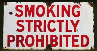 Smoking strictly prohibited sign, with wet paint to reverse. Approx. 25.5 x 48cm Used condition,