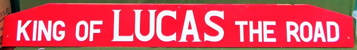 Vintage painted wooden Lucas King of The Road advertising sign, possibly home made. Approx. 22 x