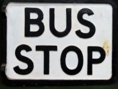 Vintage double sided painted cast iron bus sign. Approx. 23 x 31cm Used condition, wear to paint