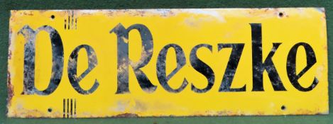 De Reszke cigarettes vintage enamelled advertising sign. Approx. 15cms x 46cms used condition.