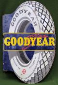 Goodyear all weather tyres double sided wall mounting enamel advertising sign. Approx. 86.5 x 56cm