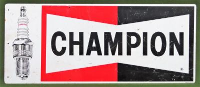 Champion Spark Plug aluminium advertising sign. Approx. 39 x 91.5cm Used condition, wear to enamel