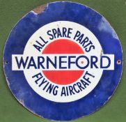 Warneford Flying Aircraft double sided circular enamel advertising sign. Approx. 38cm diameter