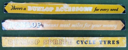 Three various vintage Dunlop advertising shelf strips Used condition, wear to strips, slight bends