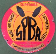 Superbra (SPBA) vintage circular and enamelled advertising sign. Approx. 23cm Diamteer Used