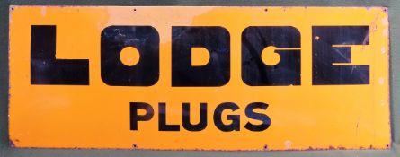 Lodge Plugs vintage enamelled advertising sign. Approx. 46cms x 122cms used condition. wear to