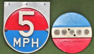 Vintage painted RAF(?) 5MPH cast iron road sign, plus reflector in a similar manner used condition