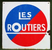 Les Routiers vintage double sided enamelled advertising sign. Approx. 38.5cms x 38.5cms used