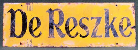 De Reszke cigarettes vintage enamelled advertising sign. Approx. 15cms x 46cms used condition.