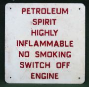 Petroleum Spirit vintage aluminium advertising sign. Approx. 35.5cms x 35.5cms Used condition,